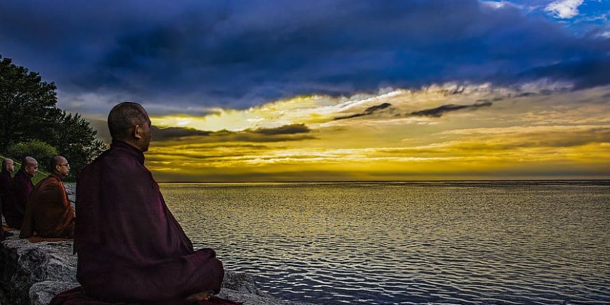 lake-evening-sunset-monk