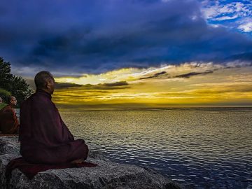 lake-evening-sunset-monk